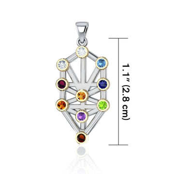Kabbalah with Chakra Gemstone Sterling Silver with 14k Gold Accent Pendant MPD5074